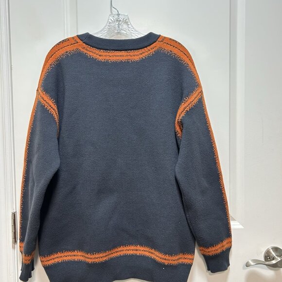 Vintage Kama Men Sweater Retro Crew Neck 80s Graphic Pullover Blue Orange Medium - Picture 6 of 11